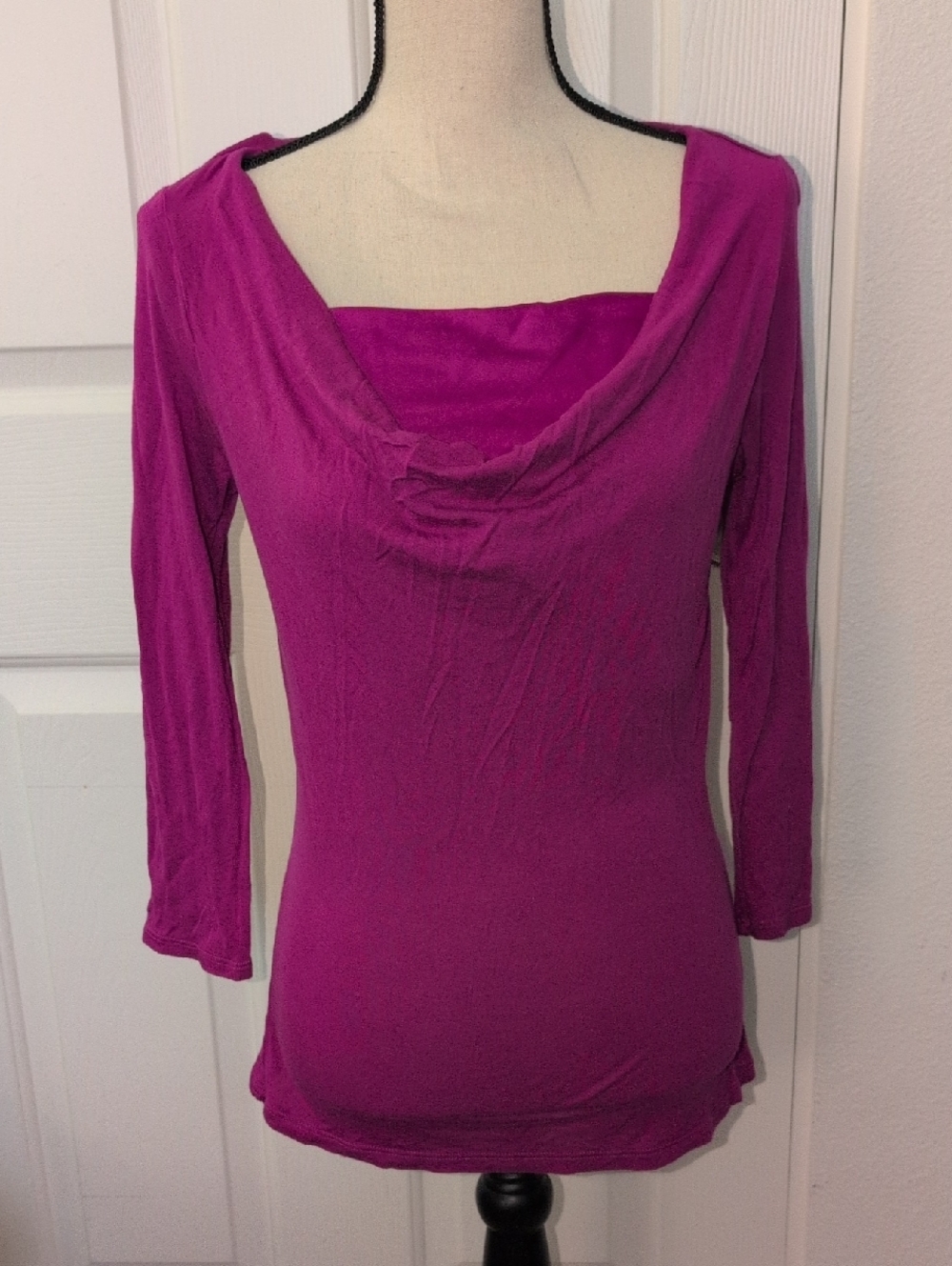 The Limited Magenta Cowl Neck 3/4 Sleeve Top